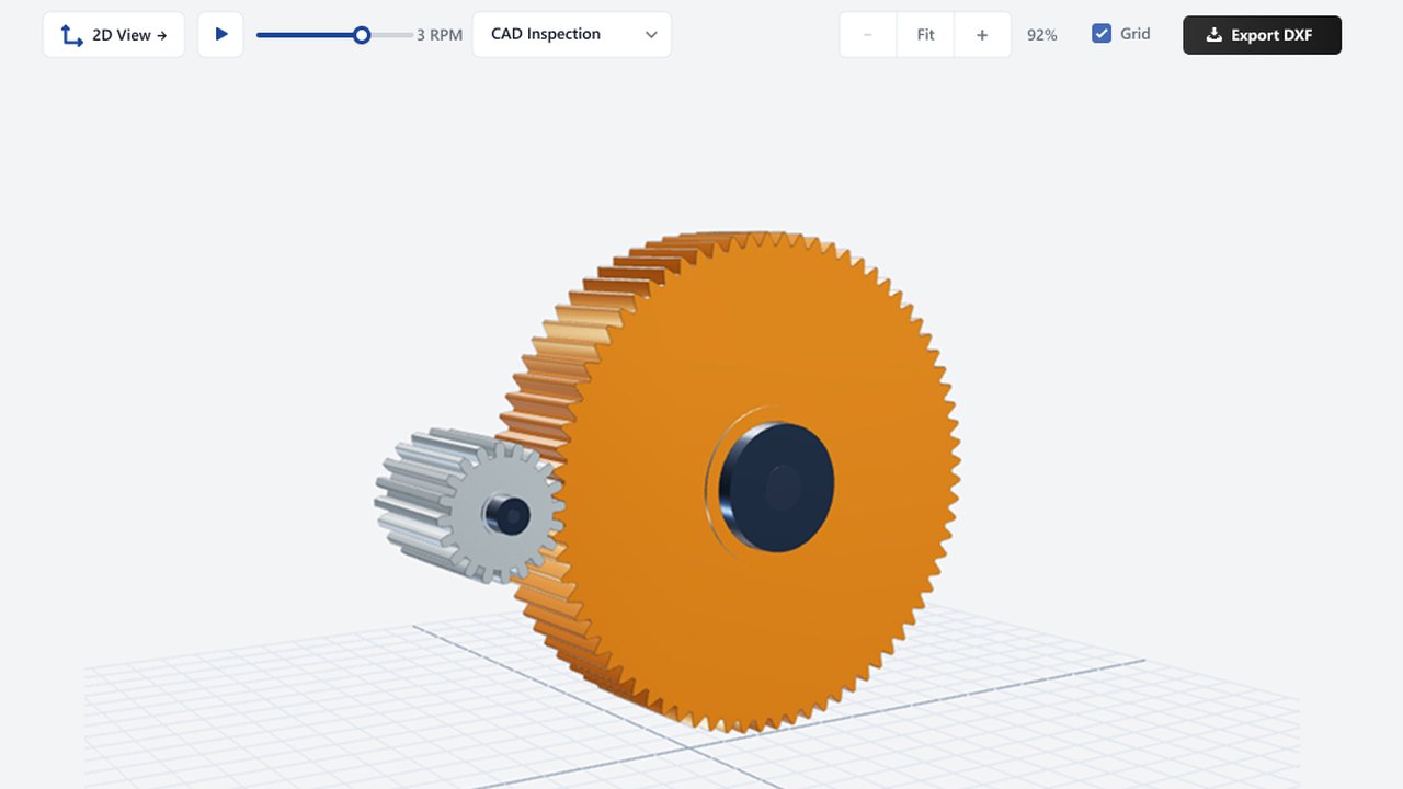 3D view of a helical gear pair with Export DXF