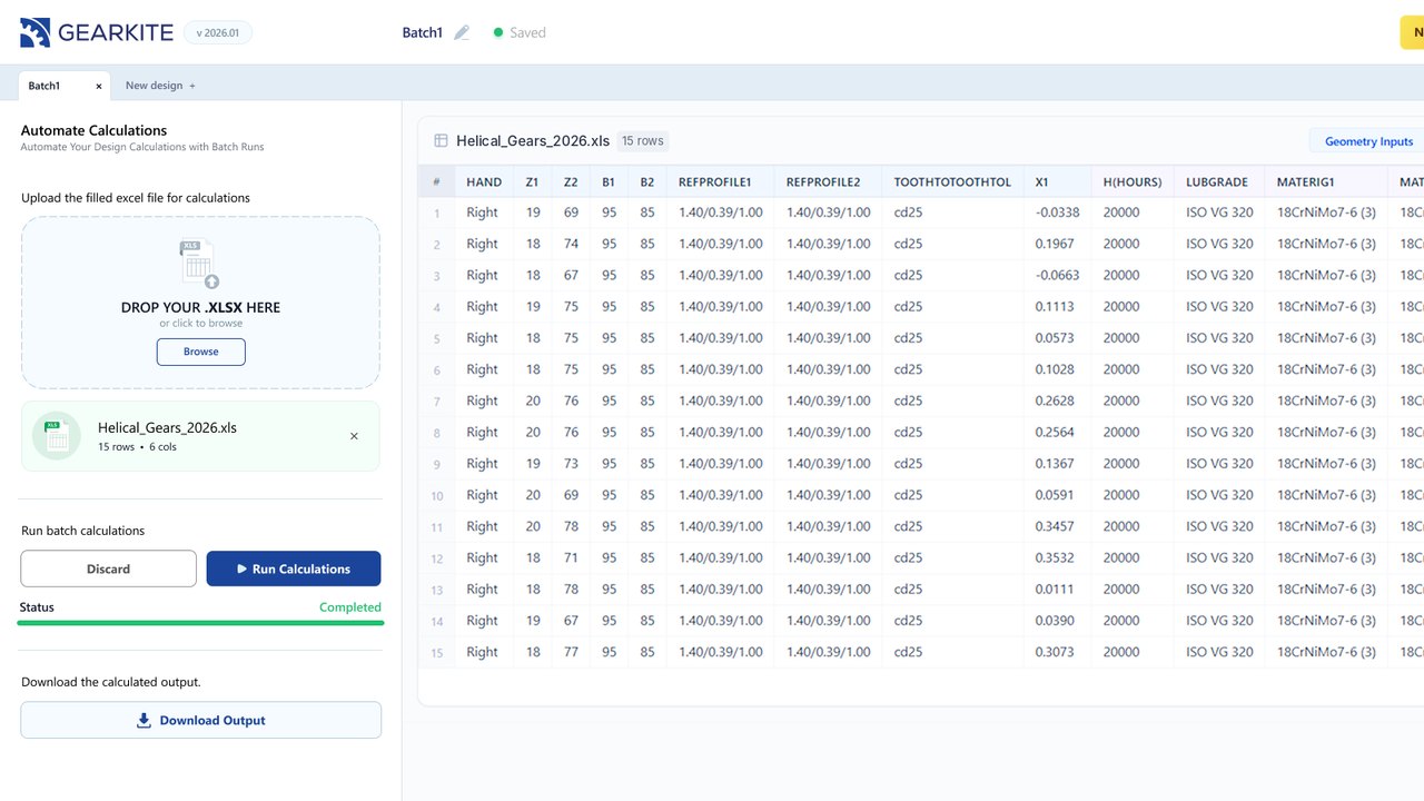 Batch calculation results from an uploaded Excel file